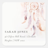 シックなボホフェザードリームキャッチャー水彩アドレス スクエアシール (正面)