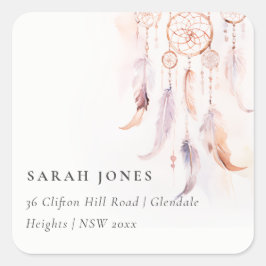 シックなボホフェザードリームキャッチャー水彩アドレス スクエアシール