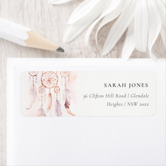 シックなボホフェザードリームキャッチャー水彩アドレス ラベル (インサイチュ)