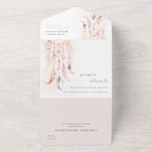 シックなボホフェザードリームキャッチャー結婚の水色 オールインワン招待状 (外側)