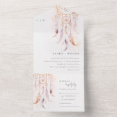 シックなボホフェザードリームキャッチャー結婚の水色 オールインワン招待状 (内側)