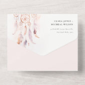 シックなボホフェザードリームキャッチャー結婚の水色 オールインワン招待状 (裏面)