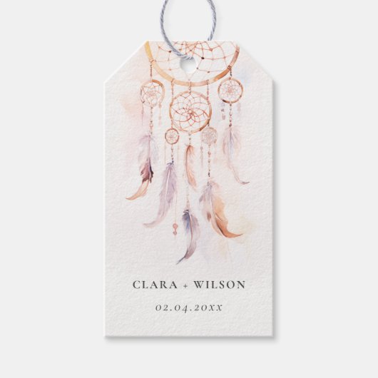 シックなボホフェザードリームキャッチャー結婚の水色 ギフトタグ (正面)