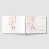 シックなボホフェザードリームキャッチャー結婚の水色 ゲストブック (全面)