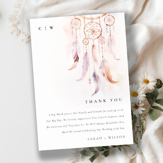 シックなボホフェザードリームキャッチャー結婚の水色 サンキューカード