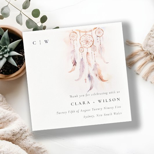 シックなボホフェザードリームキャッチャー結婚の水色 スタンダードカクテルナプキン