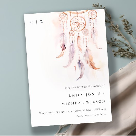 シックなボホフェザードリームキャッチャー結婚の水色 セーブザデート