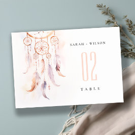 シックなボホフェザードリームキャッチャー結婚の水色 テーブルナンバー