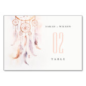 シックなボホフェザードリームキャッチャー結婚の水色 テーブルナンバー (正面)