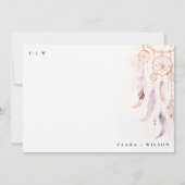 シックなボホフェザードリームキャッチャー結婚の水色 ノートカード (正面)