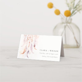 シックなボホフェザードリームキャッチャー結婚の水色 プレイスカード