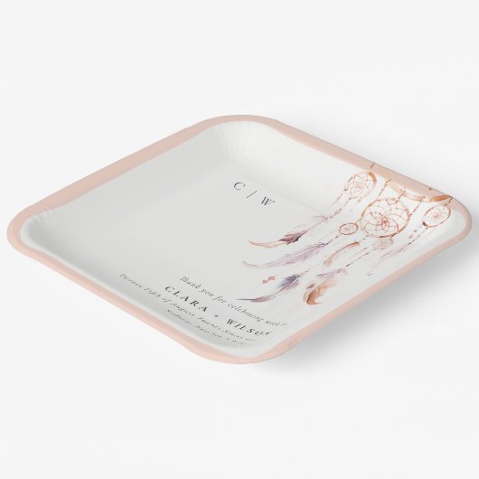 シックなボホフェザードリームキャッチャー結婚の水色 ペーパープレート (傾斜あり)