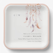 シックなボホフェザードリームキャッチャー結婚の水色 ペーパープレート (正面)