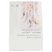 シックなボホフェザードリームキャッチャー結婚の水色 ミディアムペーパーバッグ (裏面)