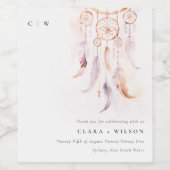 シックなボホフェザードリームキャッチャー結婚の水色 ワインラベル (シングルラベル)