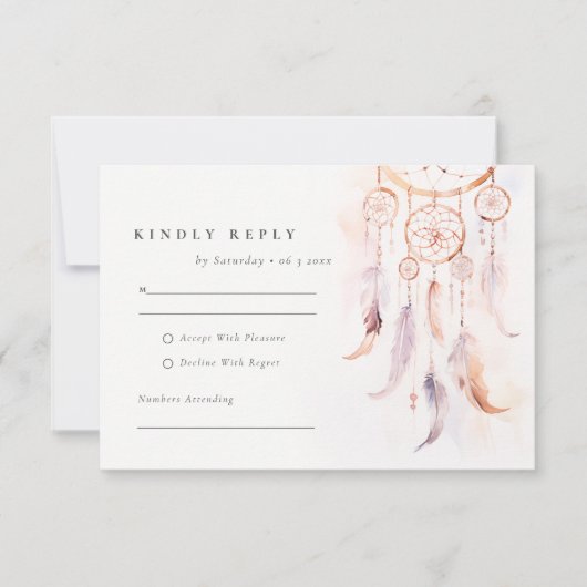 シックなボホフェザードリームキャッチャー結婚の水色 出欠カード (正面)