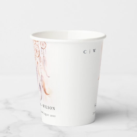 シックなボホフェザードリームキャッチャー結婚の水色 紙コップ (左)