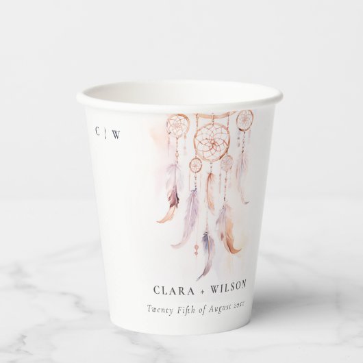 シックなボホフェザードリームキャッチャー結婚の水色 紙コップ (正面)