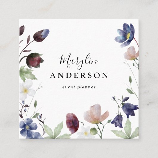 シックなボホボタニカルワイルドフラワーフェマニン スクエア名刺 (正面)