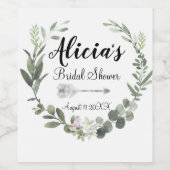 シックなボホリーフブライダルシャワー水彩 ワインラベル (シングルラベル)