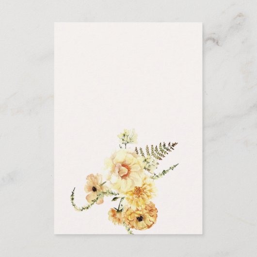 シックなボホレモンイエローフローラウェディングレセプション エンクロージャーカード (裏面)