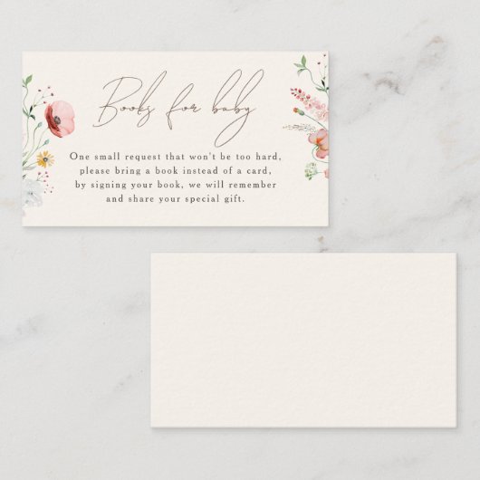 シックなボホワイルドフラワーベビーシャワーブックベビー エンクロージャーカード (正面/裏面)
