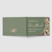 シックなボホワイルドフラワー素朴セージ緑結婚の緑 ゲストブック (全面)