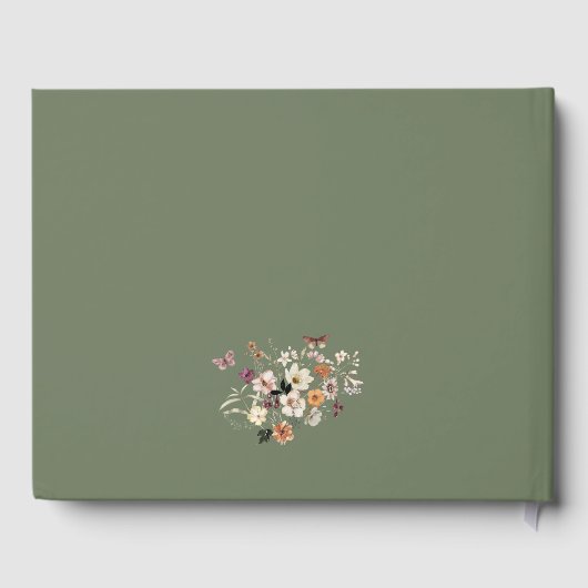 シックなボホワイルドフラワー素朴セージ緑結婚の緑 ゲストブック (裏面)