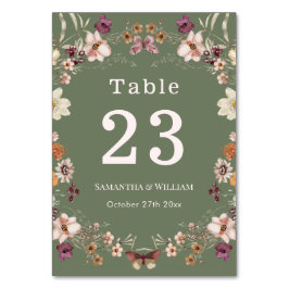 シックなボホワイルドフラワー素朴セージ緑結婚の緑 テーブルナンバー