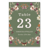 シックなボホワイルドフラワー素朴セージ緑結婚の緑 テーブルナンバー (裏面)