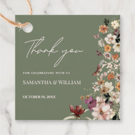 シックなボホワイルドフラワー素朴セージ緑結婚の緑 フェイバータグ