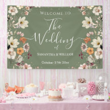 シックなボホワイルドフラワー素朴セージ緑結婚の緑