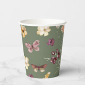 シックなボホワイルドフラワー素朴セージ緑結婚の緑 紙コップ (裏面)