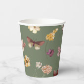 シックなボホワイルドフラワー素朴セージ緑結婚の緑 紙コップ (正面)