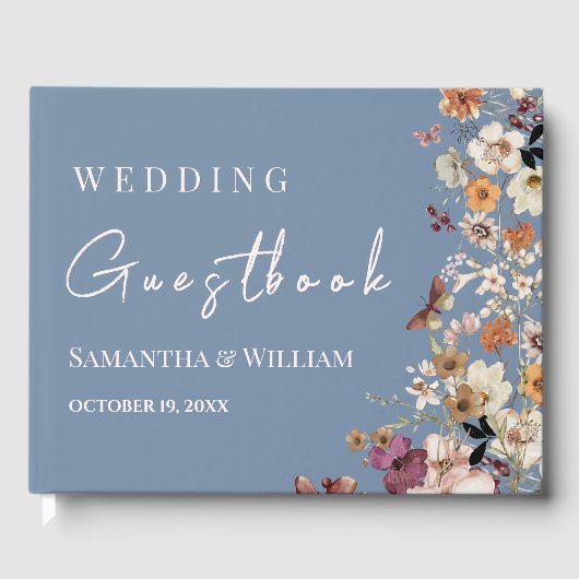 シックなボホワイルドフラワー素朴ペリウィンク結婚ルの ゲストブック (正面)