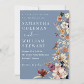 シックなボホワイルドフラワー素朴ペリウィンク結婚ルの 招待状 (正面)