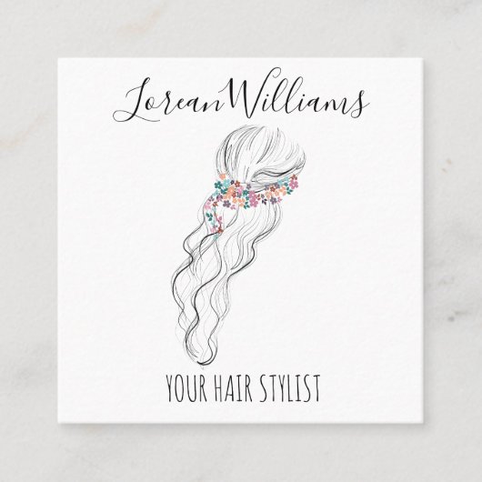 シックなボホワイルドフラワー結婚の美容師フローラ スクエア名刺 (正面)