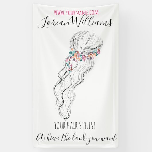 シックなボホワイルドフラワー結婚の美容師フローラ 横断幕 (縦)