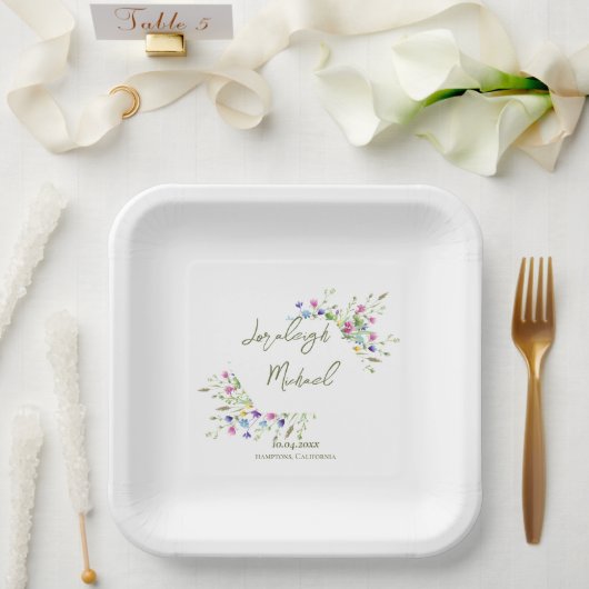 シックなボホワイルドフラワー結婚ズ ペーパープレート (ウェディング)