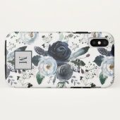 シックなボホ離れの花とブルーフラワーモノグラム Case-Mate iPhoneケース (裏面(横))