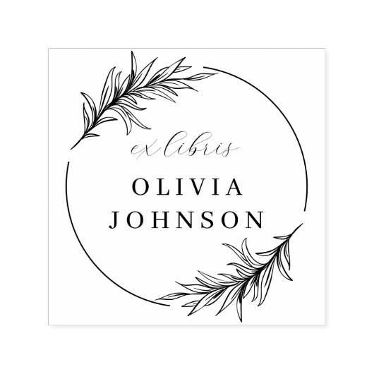 シックなボ葉タニカルスクリプトEx Libris名前をカスタムする セルフインキングスタンプ (デザイン)