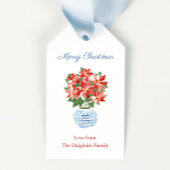 シックなポインセチアブルーチノワジェリーメリークリスマス ギフトタグ