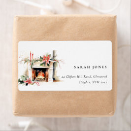 シックなポインセチア暖炉のクリスマスアドレス ラベル
