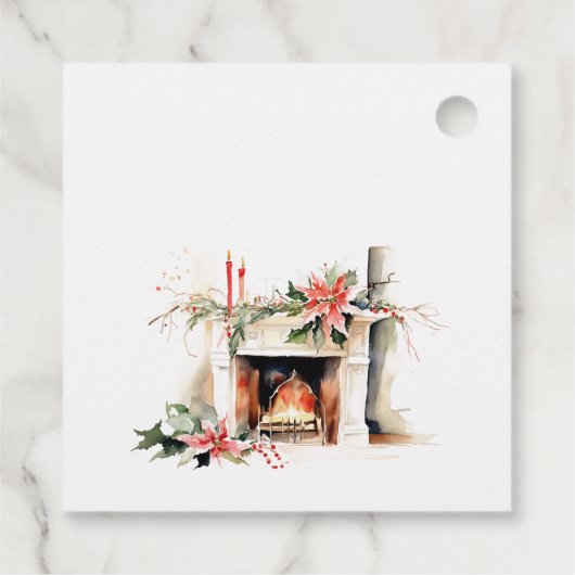 シックなポインセチア暖炉の暖かいクリスマスの願い フェイバータグ (裏面)