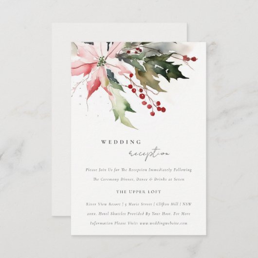 シックなポインセチア果実の葉のウェディングレセプション エンクロージャーカード (正面/裏面)