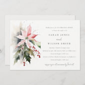 シックなポインセチア果実の葉リハーサルディナー 招待状 (正面/裏面)