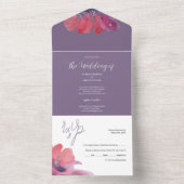 シックなポピーの水の色の手絵を描紫 オールインワン招待状 (内側)