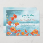 シックなポピーの結婚式の日付を保存 案内ポストカード (正面/裏面)