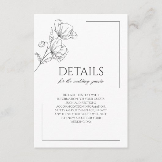 シックなポピーの花のミニマル結婚リスト エンクロージャーカード (正面)