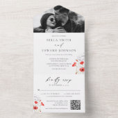 シックなポピー赤い花モノグラムフォト結婚ズ オールインワン招待状 (内側)